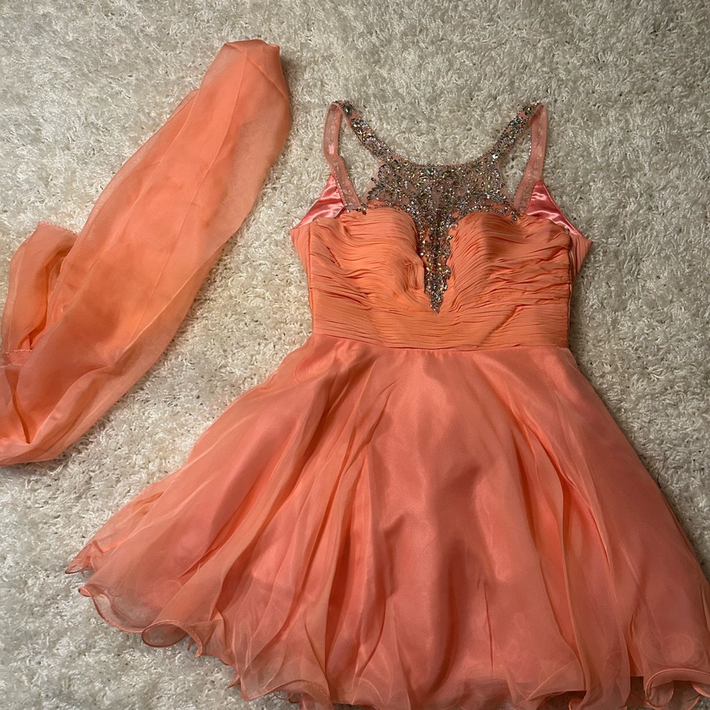 Coral Prom Dress with Beaded Design